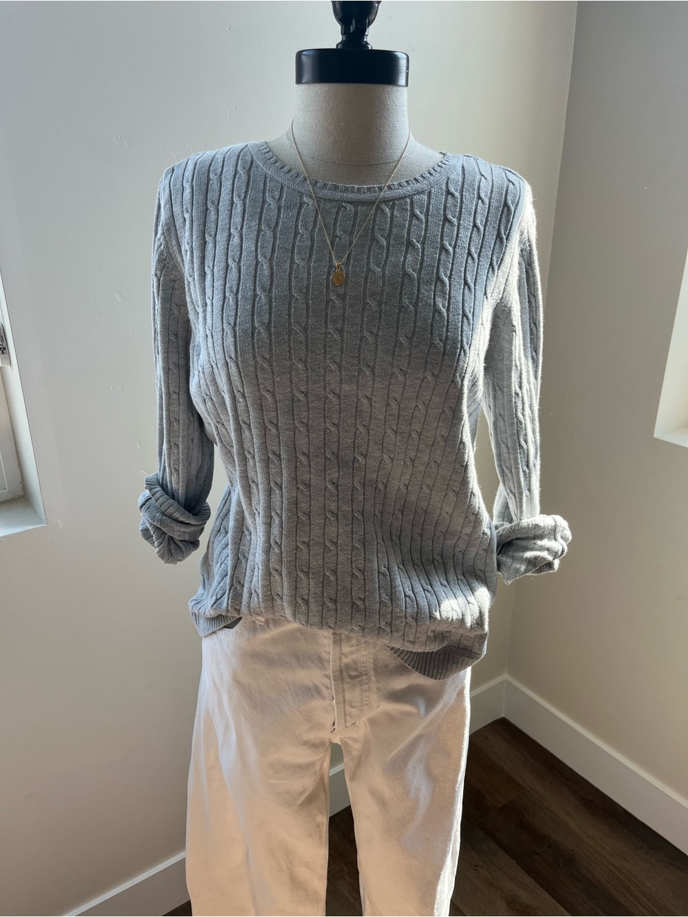 Croft & Barrow Gray Cable Knit Sweater Cotton Crewneck Heritage Preppy M